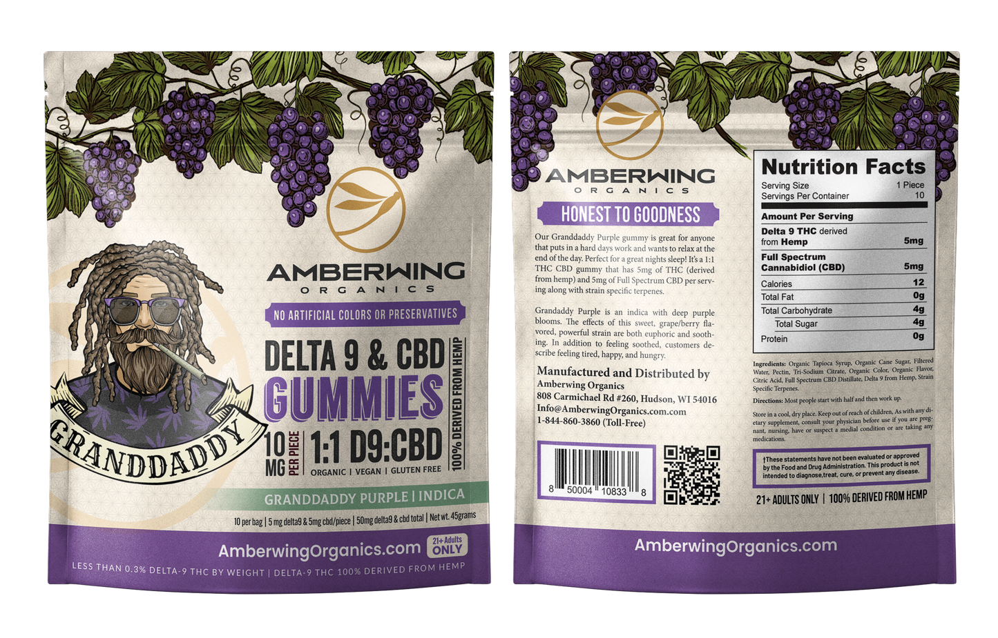 5mg Delta 9 | 5mg CBD | 1:1 | Granddaddy Purple Strain | Indica | 10 Pack