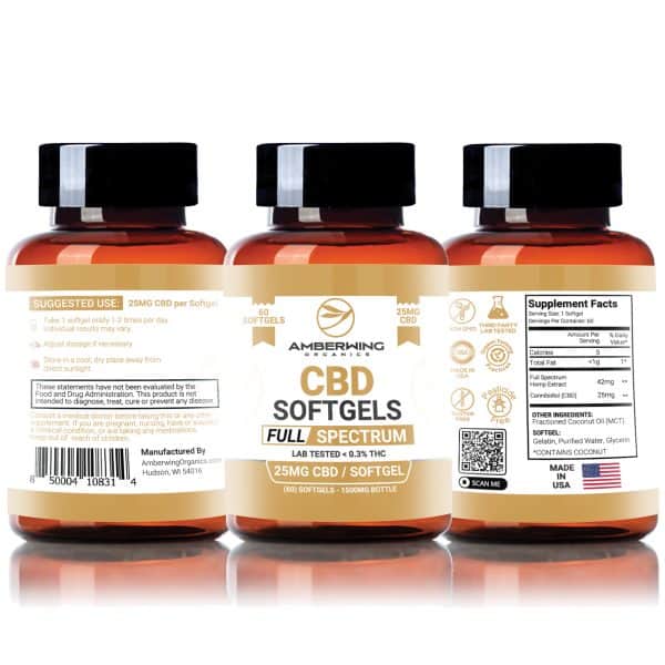 Full Spectrum CBD Softgels – Capsules 25mg 60 Count | Amberwing Organics