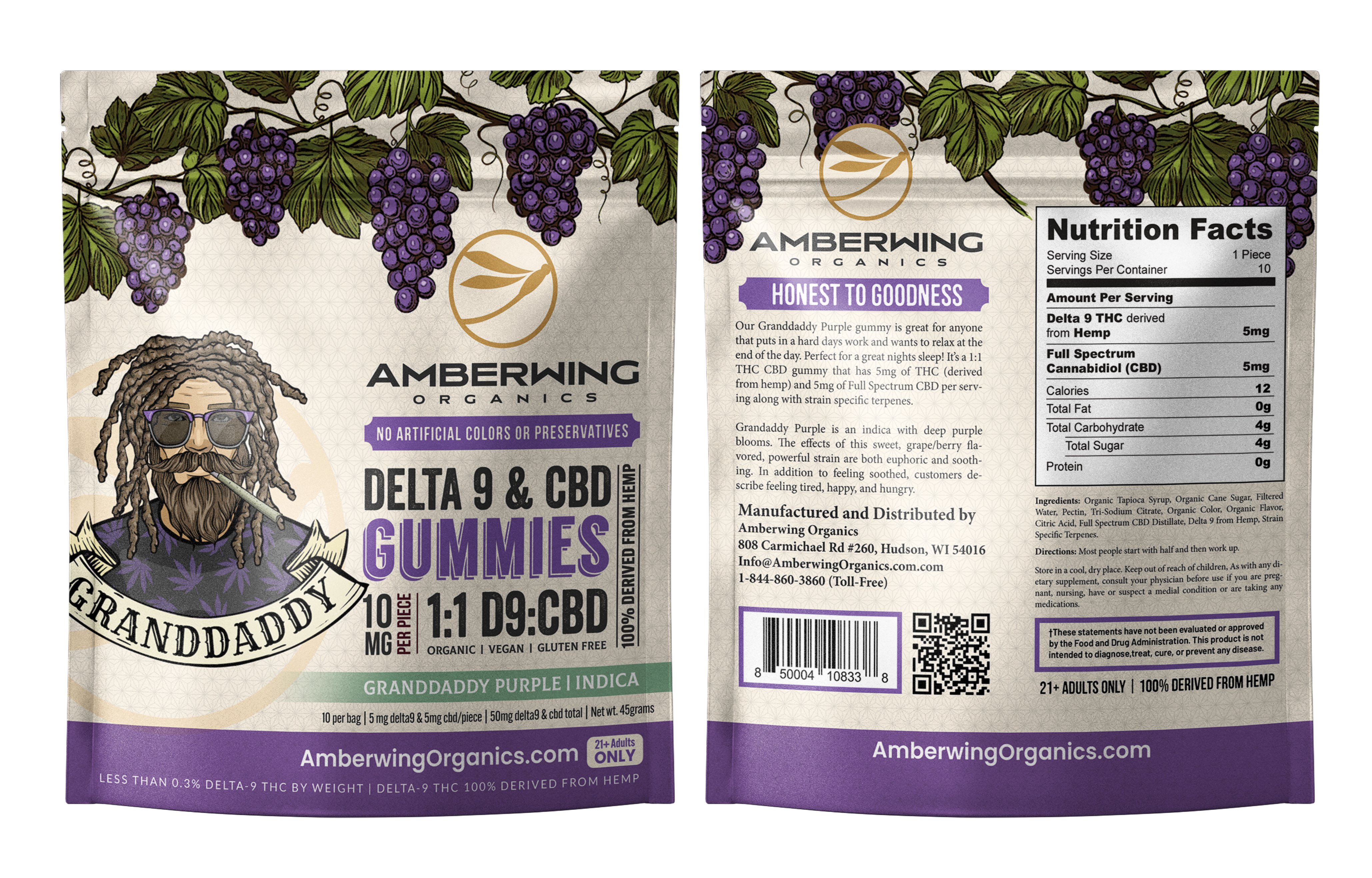 5mg Delta 9 | 5mg CBD | 1:1 | Granddaddy Purple Strain | Indica | 10 Pack